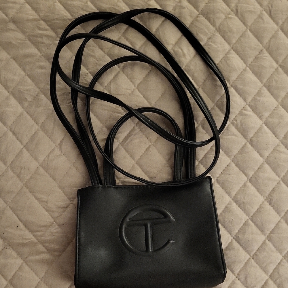 TELFAR Black Embossed Logo Crossbody Bag 5X6